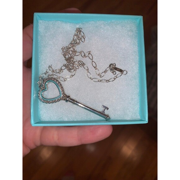 Authentic Tiffany and Company Blue Enamel Heart Key - Picture 1 of 12